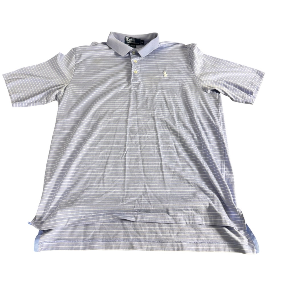Polo Ralph Lauren Mens Medium Pima Cotton Striped Polo Shirt Blue White Pony Log
